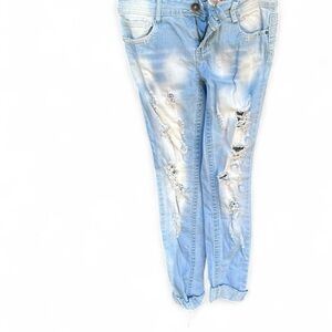 Trendy Light Blue Distressed Boyfriend Jeans